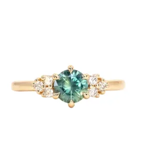 0.87ct Round Teal Blue Montana Sapphire and Diamond Cluster Ring in 18k Yellow Gold