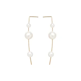 14k 3 Graduated Pearl Wire Drop Earrings