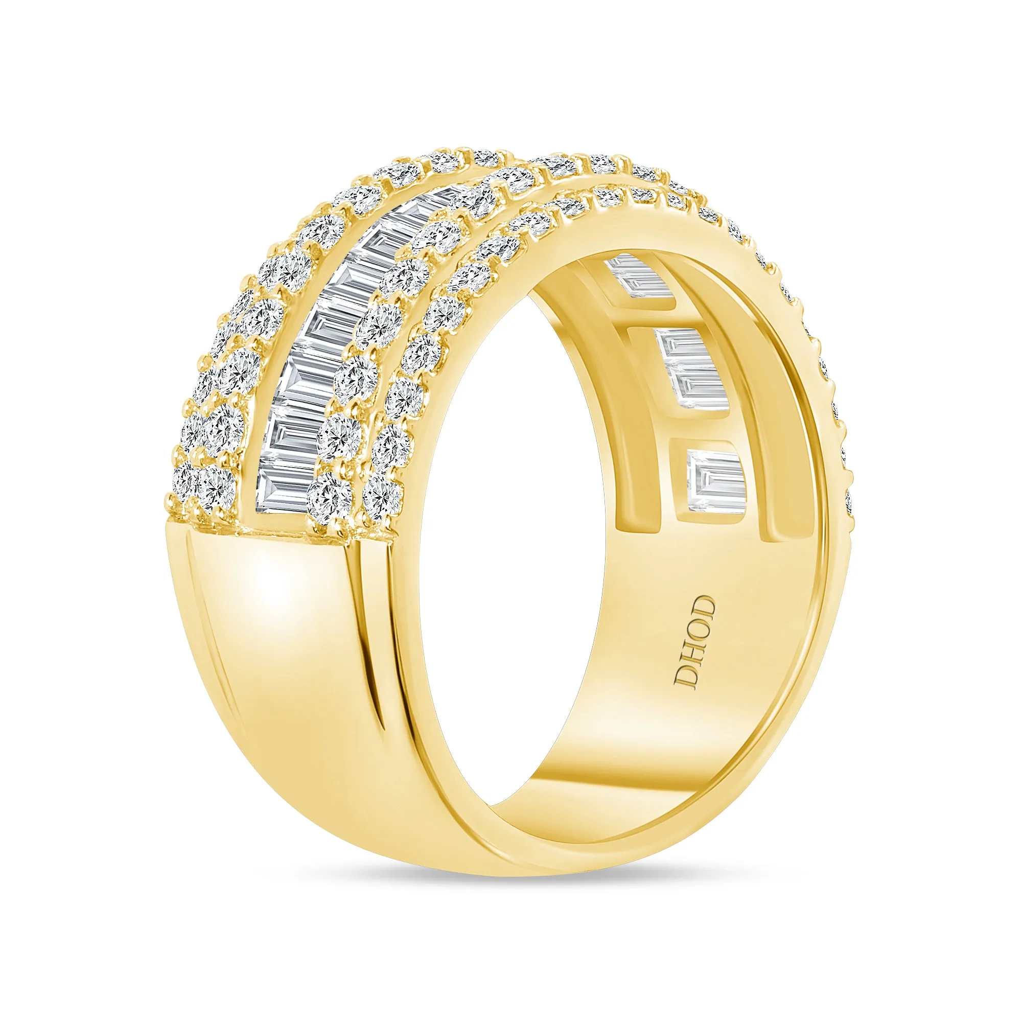 14K Gold Diamond Baguette and Round Band