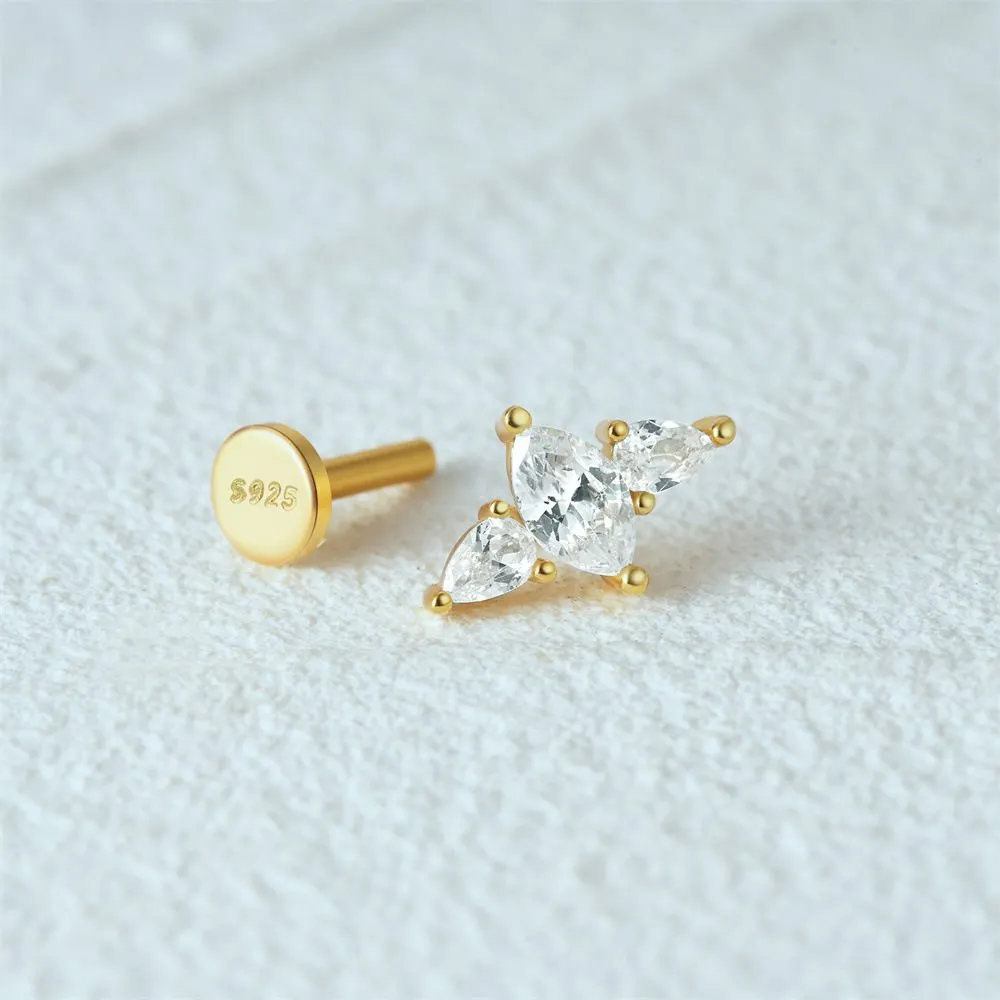 14k Gold Plated CZ Diamonds Flat Back Earrings