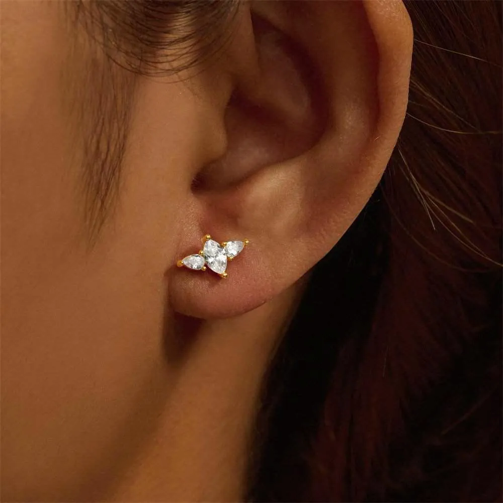 14k Gold Plated CZ Diamonds Flat Back Earrings