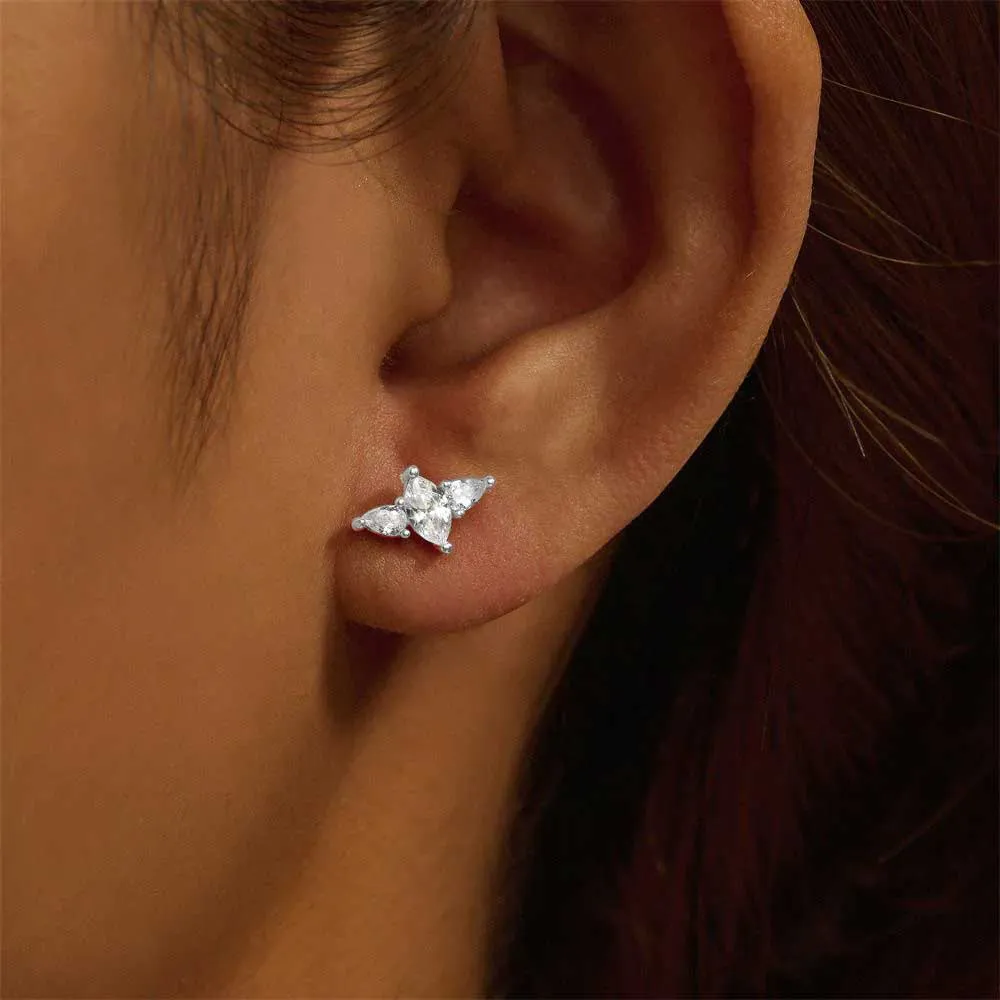 14k Gold Plated CZ Diamonds Flat Back Earrings