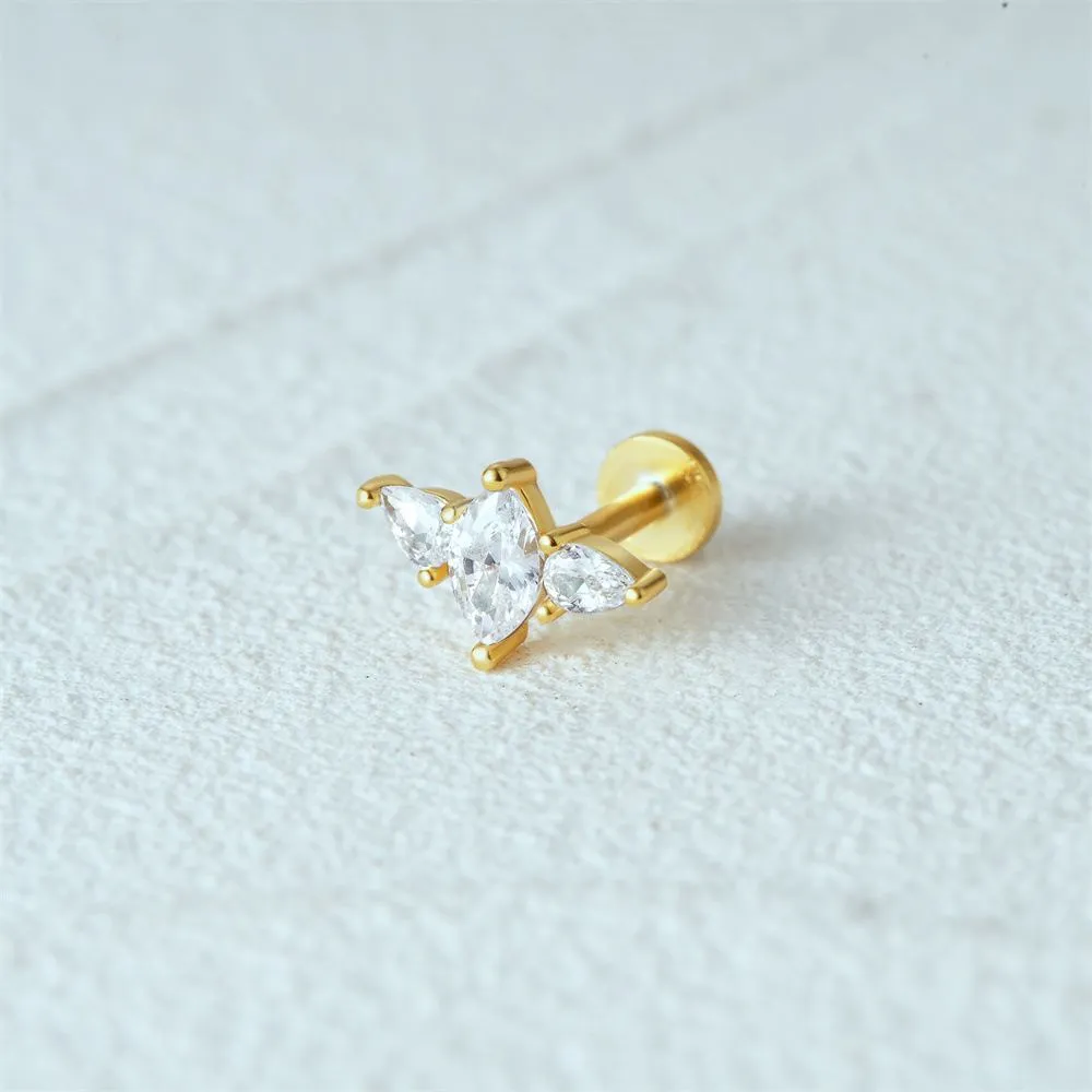 14k Gold Plated CZ Diamonds Flat Back Earrings