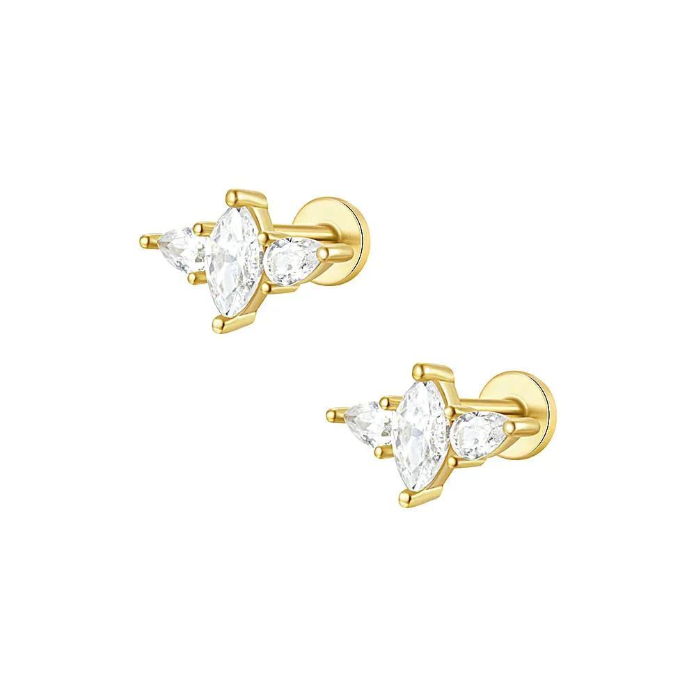 14k Gold Plated CZ Diamonds Flat Back Earrings