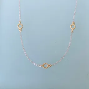 14K Gold Rope Station Necklace with 3 Links