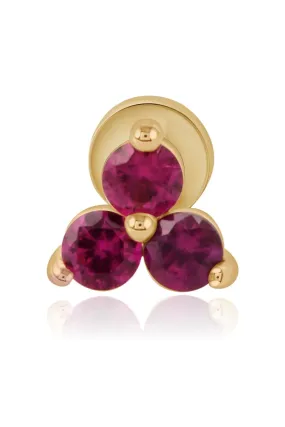 14K Gold Ruby Trinity Helix Cartilage Tragus Conch Internally Threaded Flat Back Earring Labret Stud