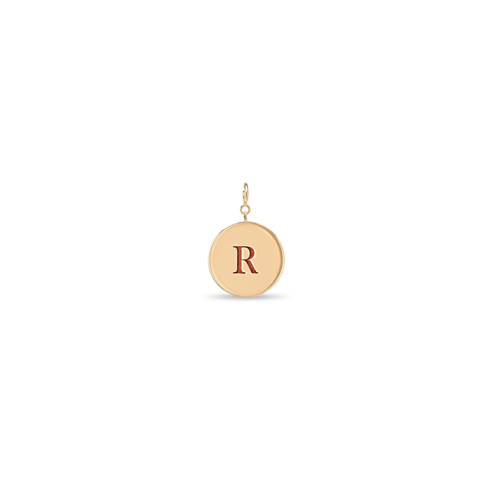 14k Single Small Engraved Initial Disc Charm Pendant