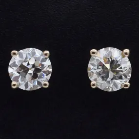 14K Yellow Gold 0.74 TCW Natural Old Euro Diamond Round Stud Earrings 4.5 mm