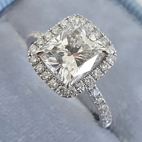 1.50 CT- 4.50 CT Cushion Moissanite Halo Pave Setting Engagement Ring