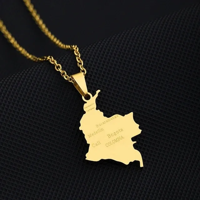 18k Gold Plated Colombia Map Necklace/Pendant