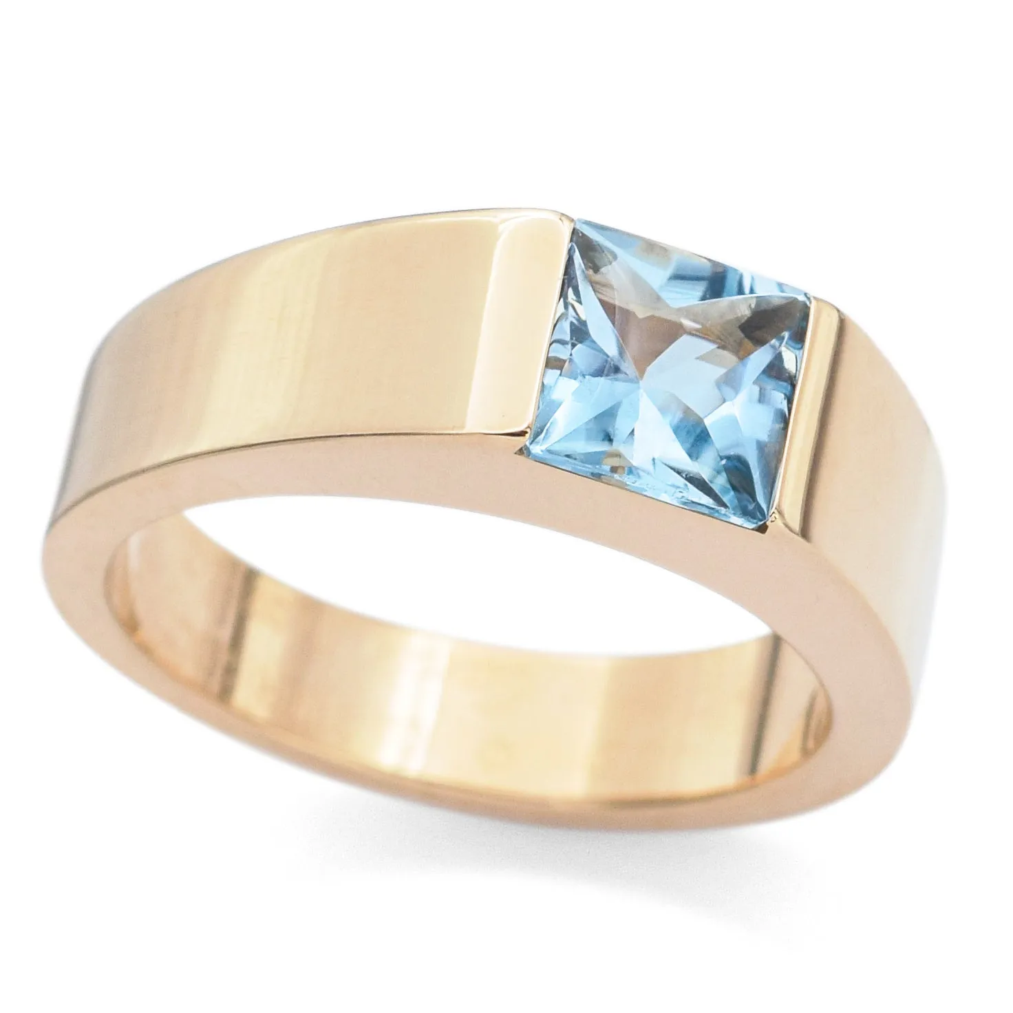 2001 Cartier Tank 18K Yellow Gold Aquamarine Band Ring Size 51