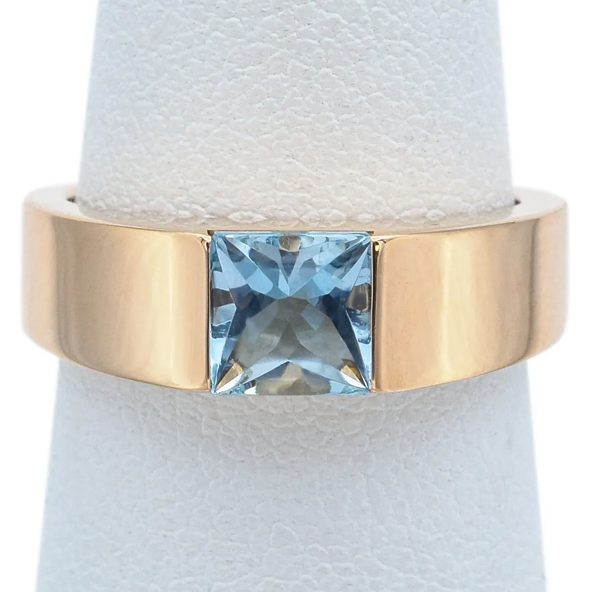 2001 Cartier Tank 18K Yellow Gold Aquamarine Band Ring Size 51