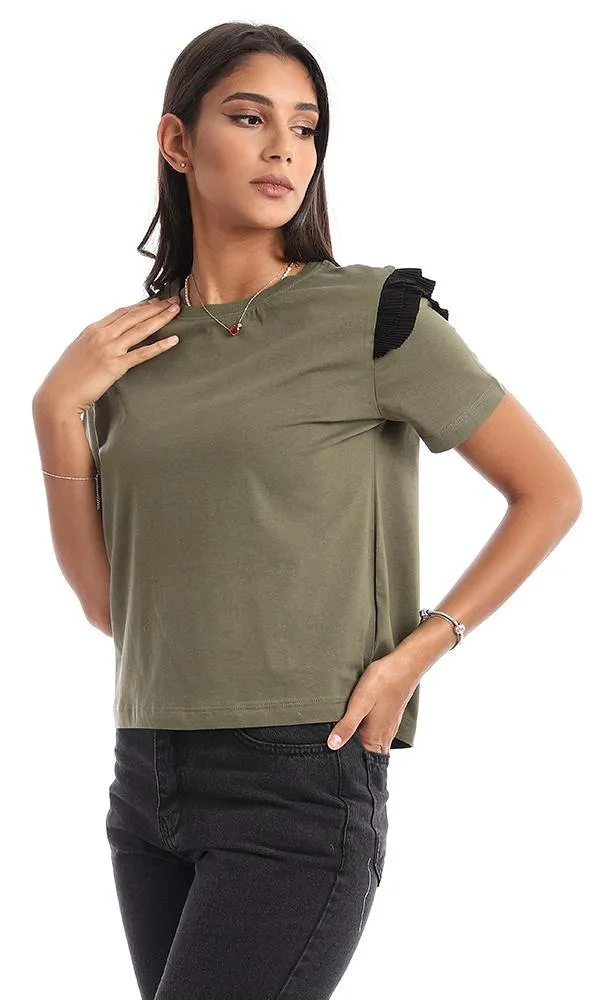 94741 Basic Olive Top With Decorative Plisse