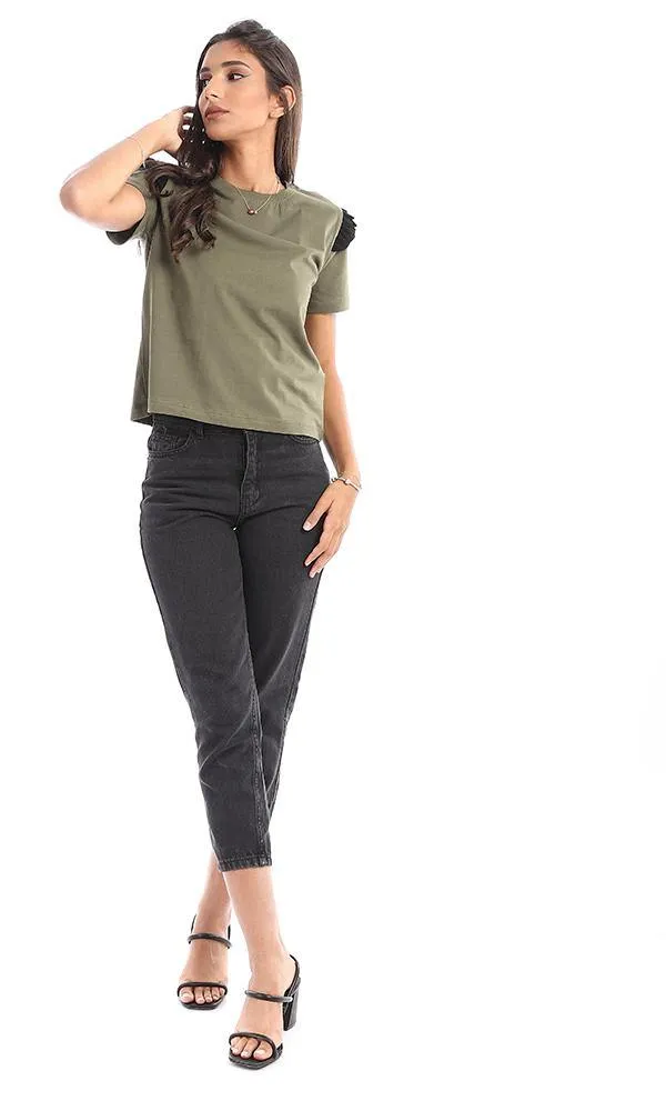 94741 Basic Olive Top With Decorative Plisse