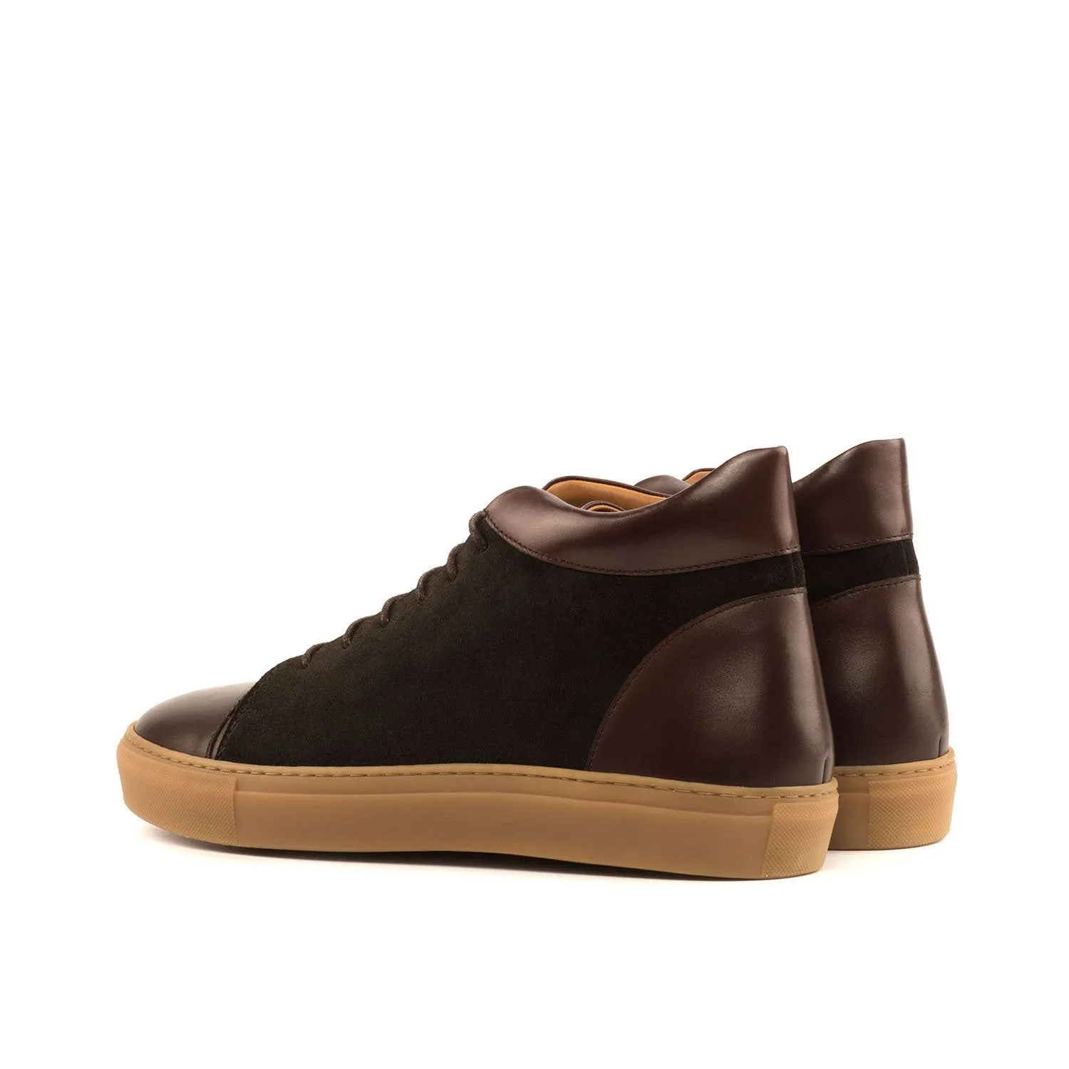 Ambrogio Bespoke Custom Men's Shoes Dark Brown Suede / Calf-Skin Leather High-Top Sneakers (AMB2002)