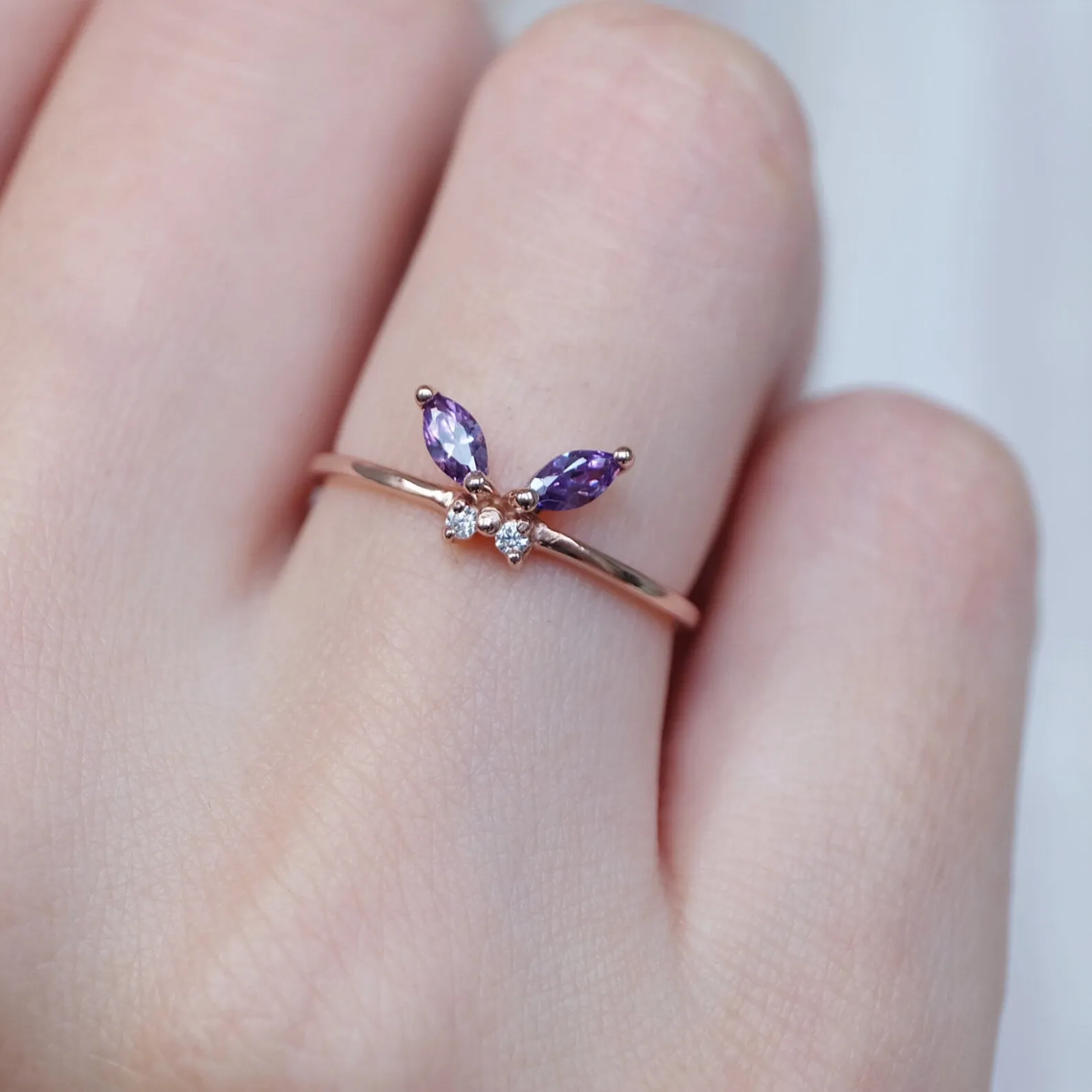 Amethyst Butterfly Ring Kelebek