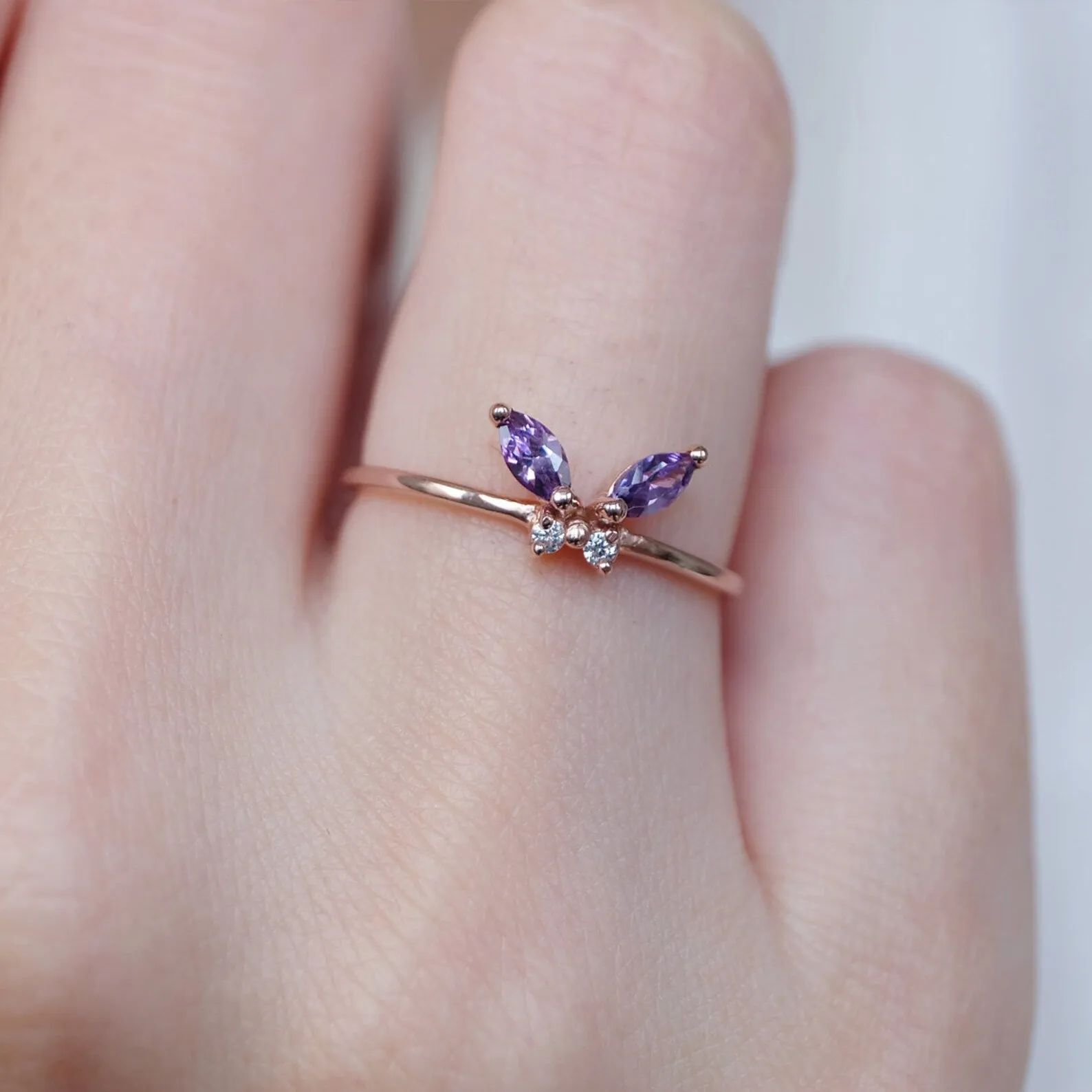 Amethyst Butterfly Ring Kelebek