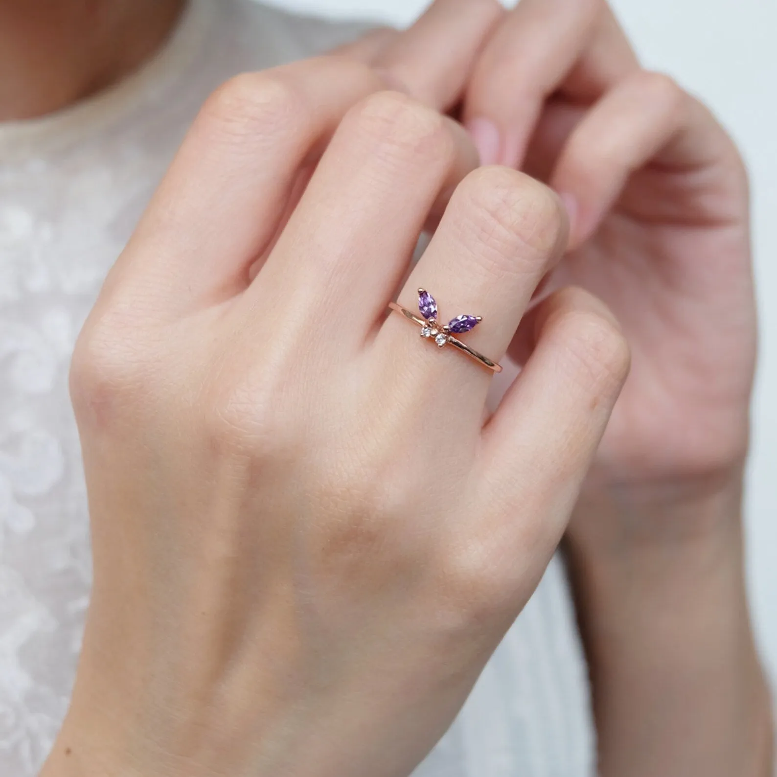 Amethyst Butterfly Ring Kelebek