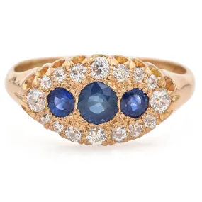 Antique 18K Yellow Gold 0.55 TCW Sapphire & 0.30 TCW Diamond Ring Size 5.5