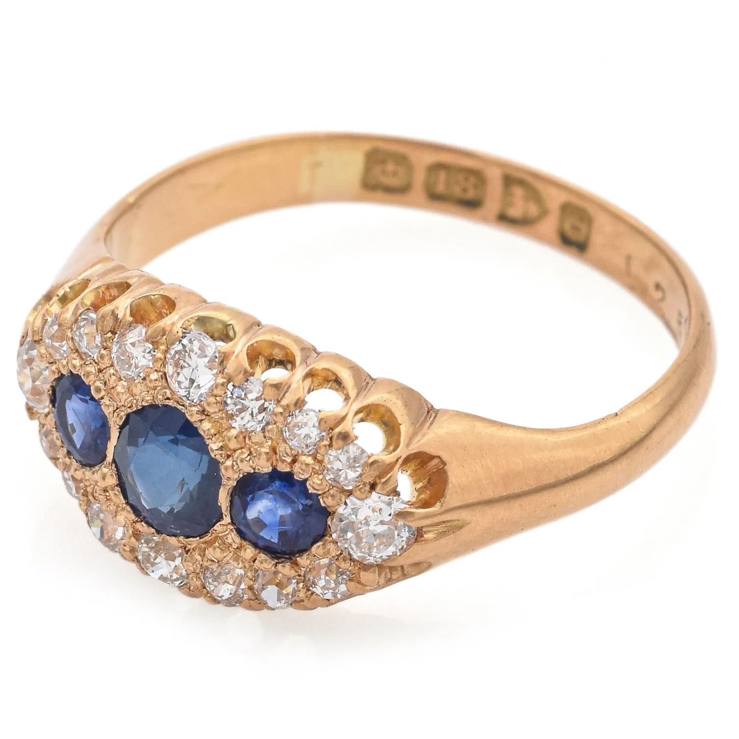 Antique 18K Yellow Gold 0.55 TCW Sapphire & 0.30 TCW Diamond Ring Size 5.5