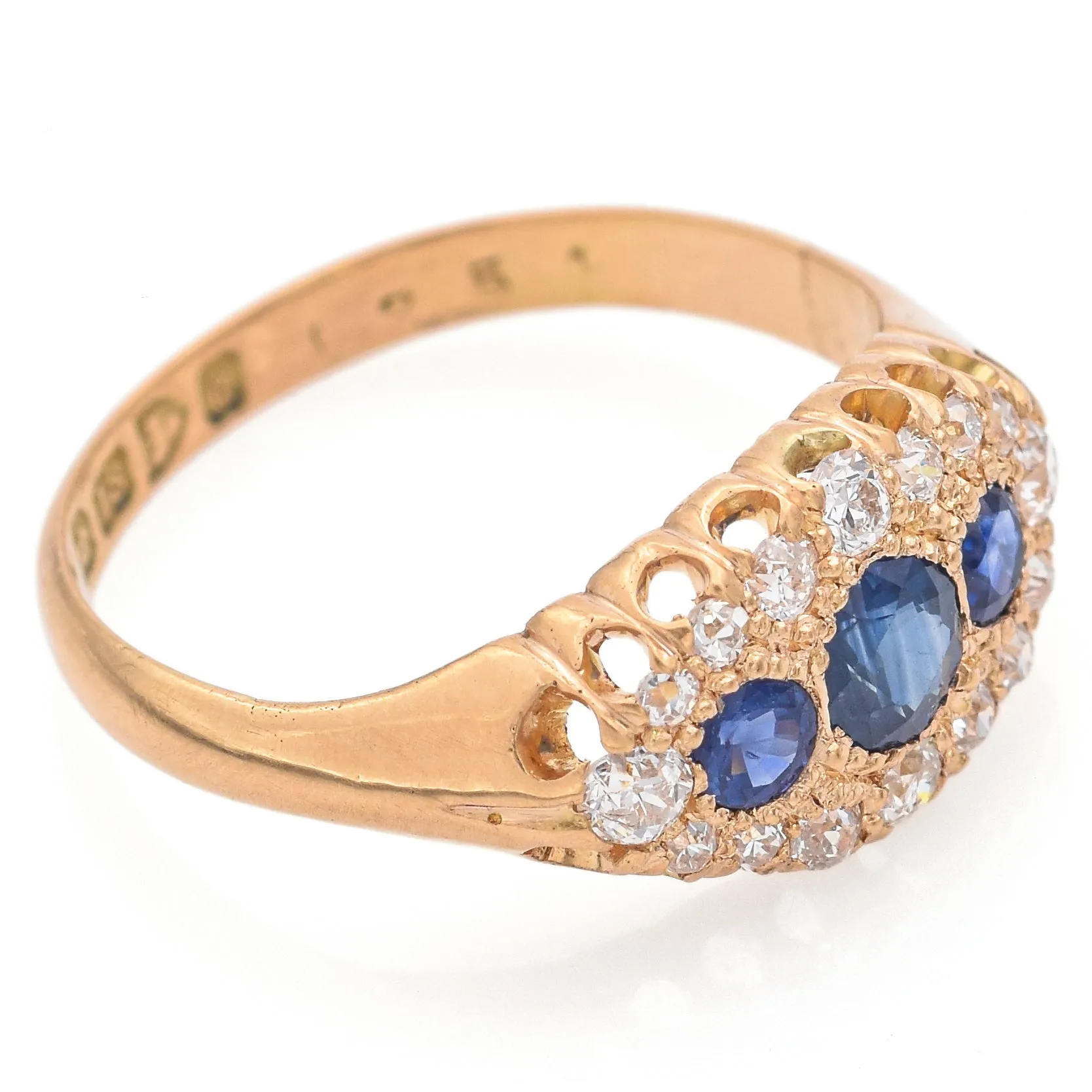 Antique 18K Yellow Gold 0.55 TCW Sapphire & 0.30 TCW Diamond Ring Size 5.5