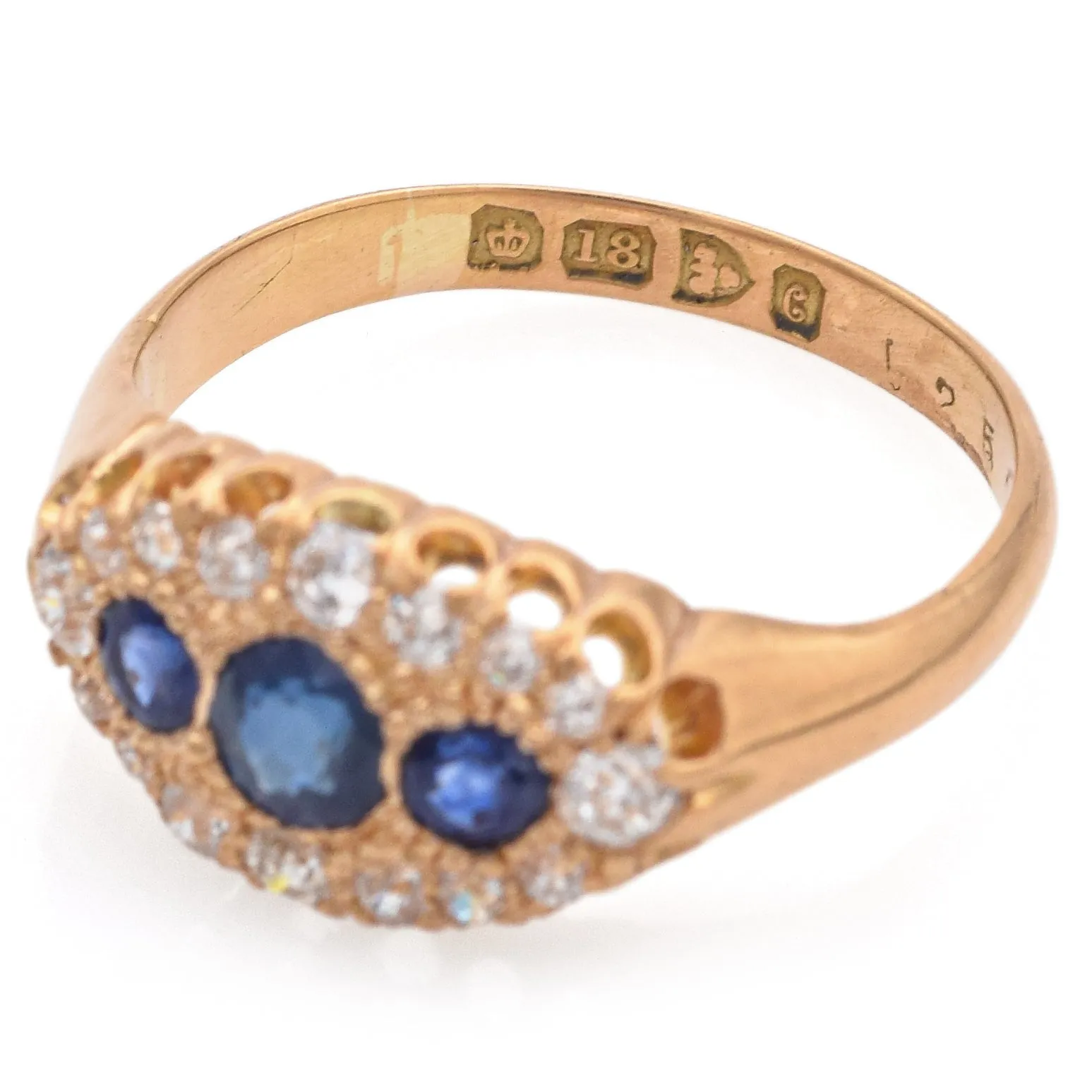 Antique 18K Yellow Gold 0.55 TCW Sapphire & 0.30 TCW Diamond Ring Size 5.5