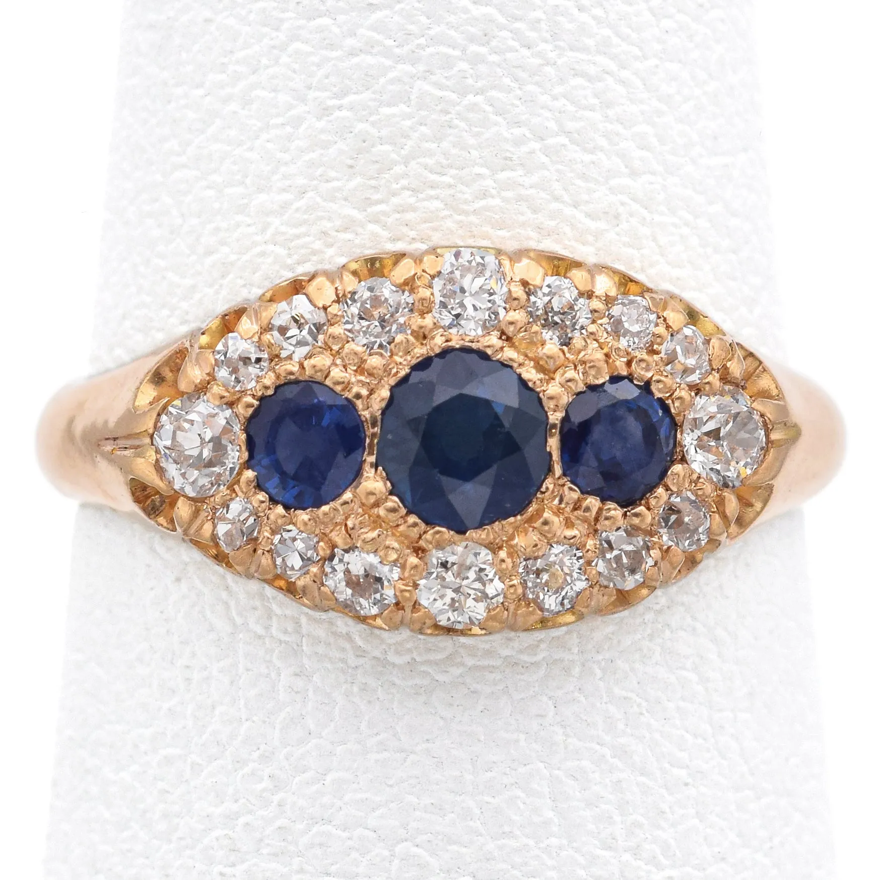 Antique 18K Yellow Gold 0.55 TCW Sapphire & 0.30 TCW Diamond Ring Size 5.5