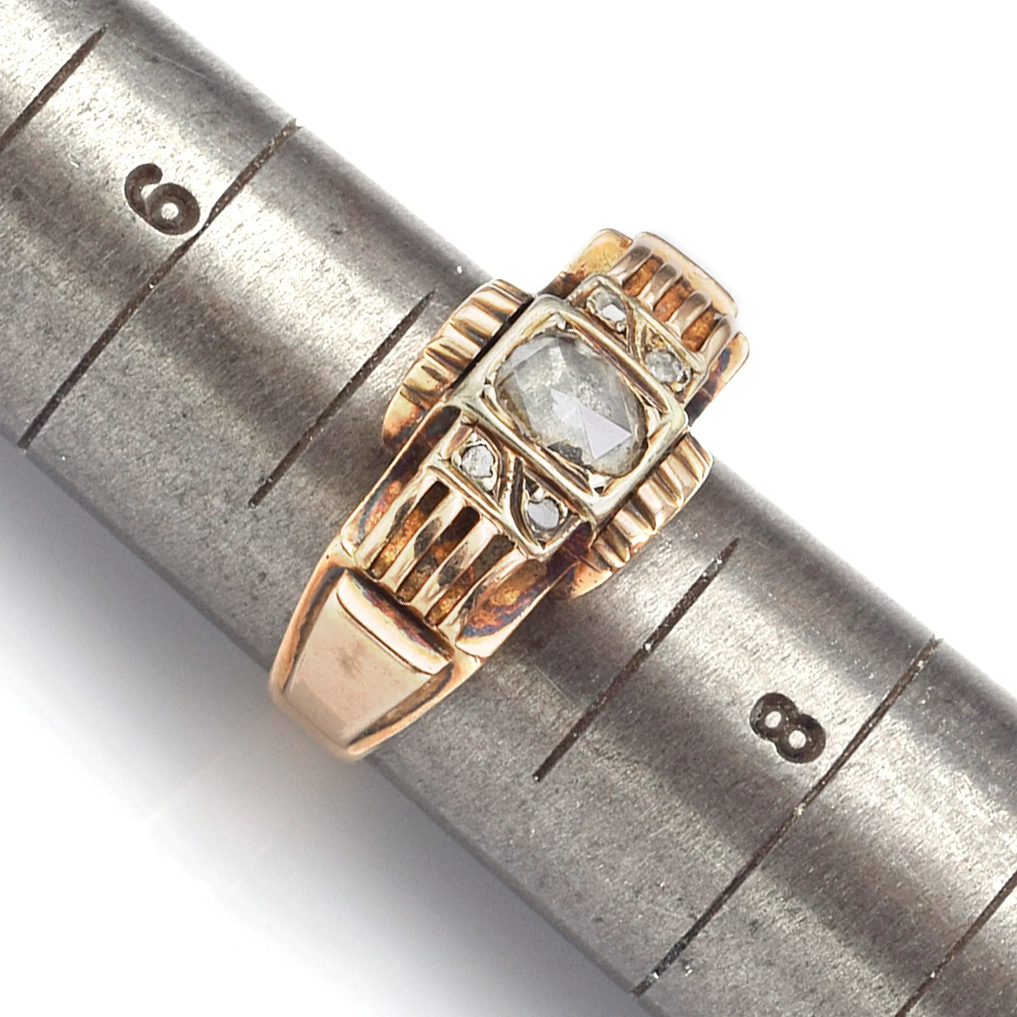 Antique 19th Century 14K Yellow Gold 0.69 TCW Rose Cut Diamond Band Ring