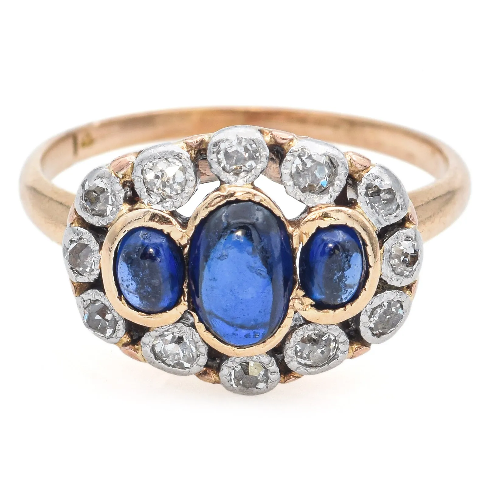 Antique Art Deco 14K Yellow Gold Sapphire and Diamond Band Ring Size 5.25