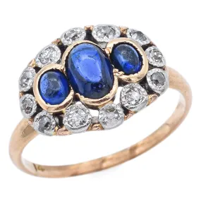 Antique Art Deco 14K Yellow Gold Sapphire and Diamond Band Ring Size 5.25