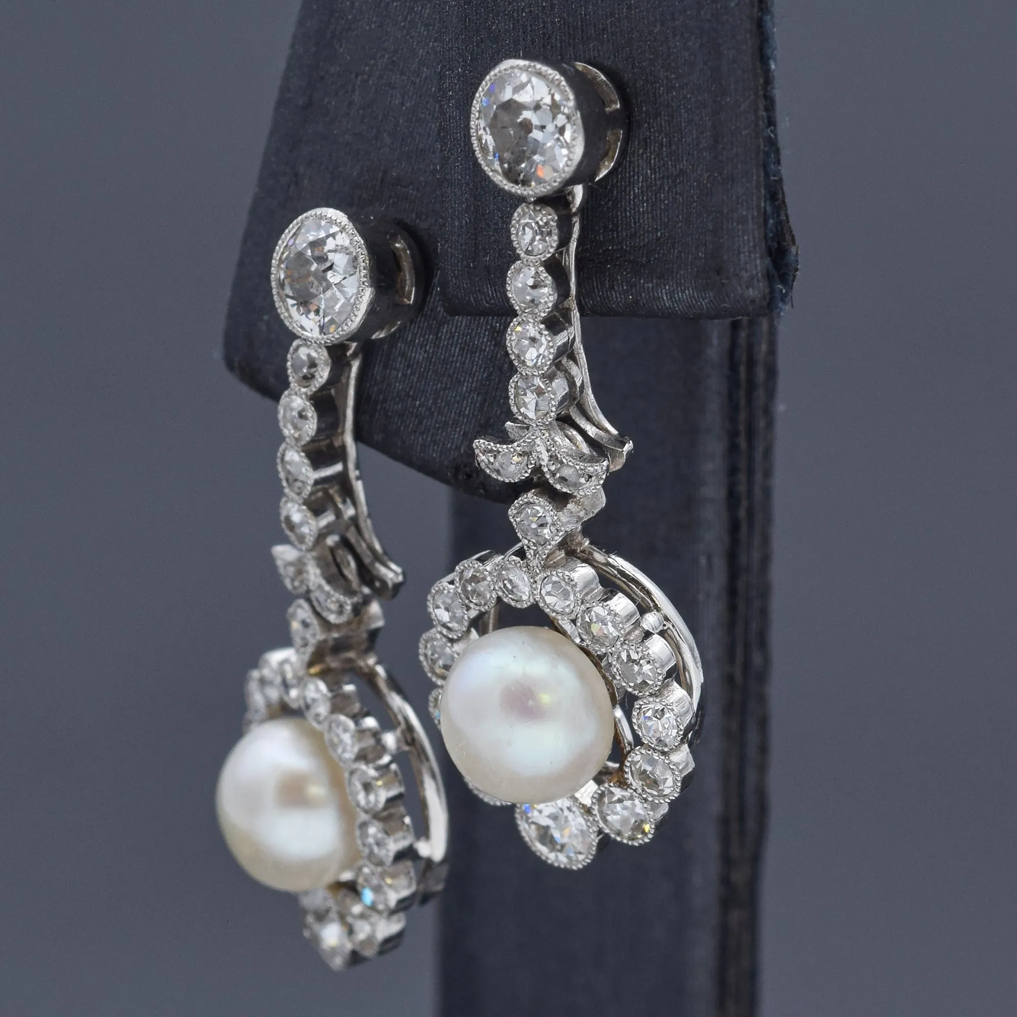 Antique Pearl & 1.15 TCW Diamond Platinum & 18K Yellow Gold Dangle Earrings