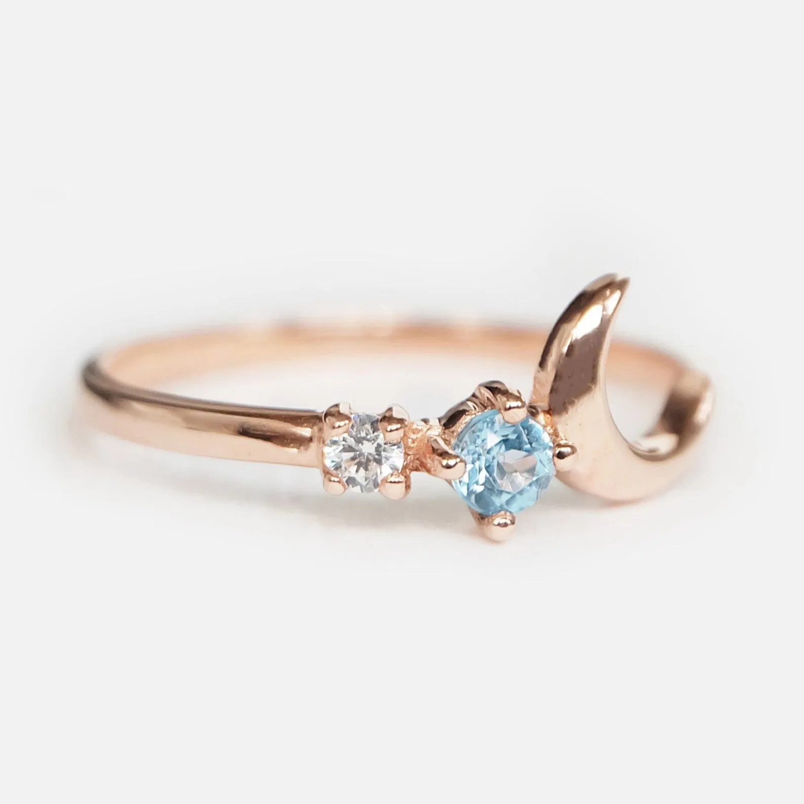 Aquamarine Crescent Moon Ring Tressa