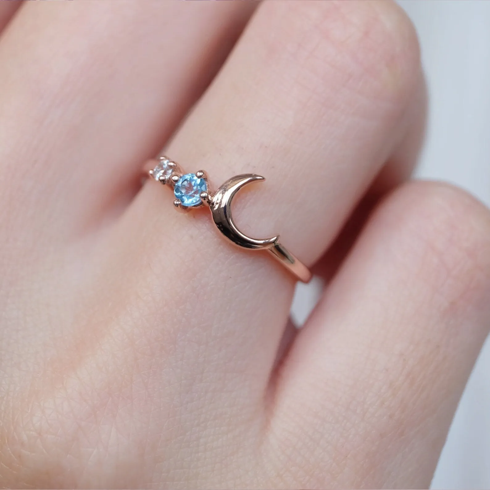 Aquamarine Crescent Moon Ring Tressa