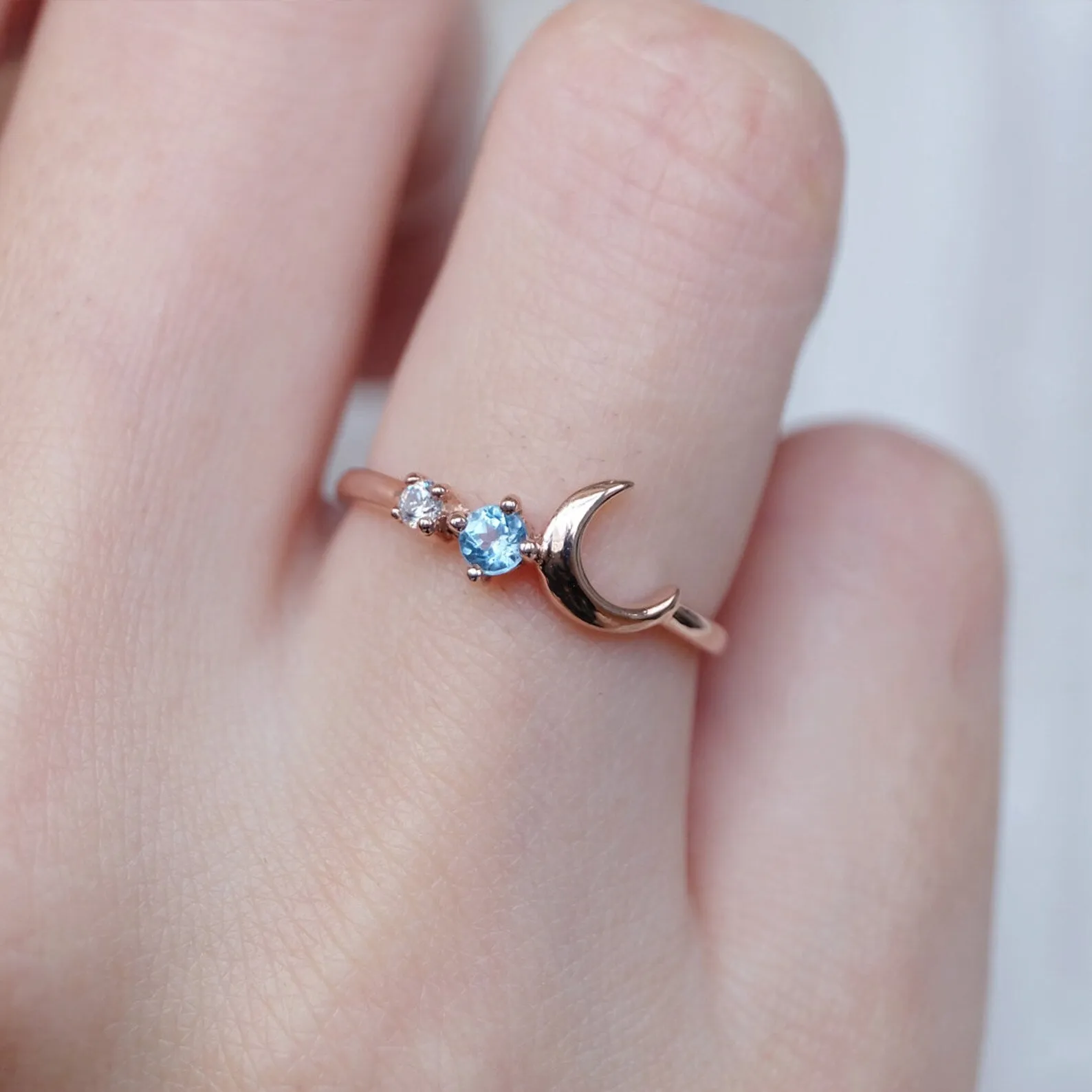 Aquamarine Crescent Moon Ring Tressa