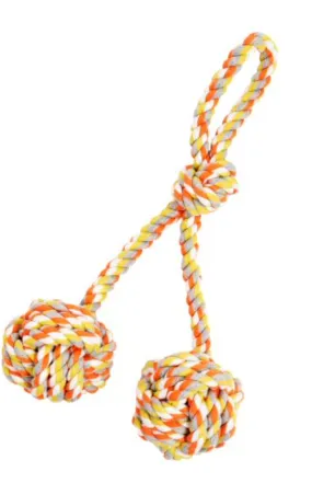 BUD'Z Double Monkey's Fist with Loop Rope Dog Toy - Orange and Yellow (15.5)