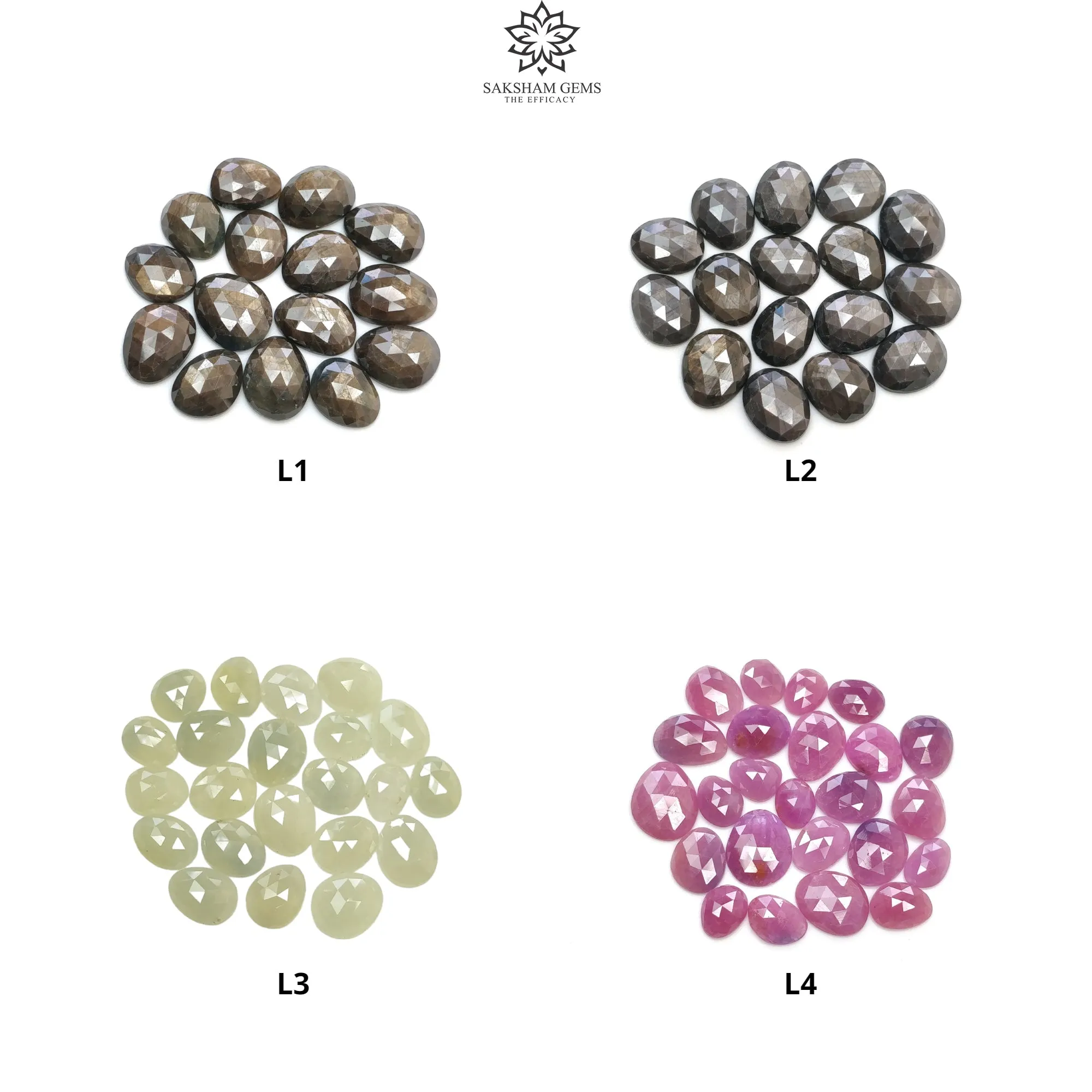 Chocolate Silver Yellow & Pink Sapphire Gemstone Rose Cut : Natural Untreated Unheated Sapphire Multi Color Egg Shape Lots