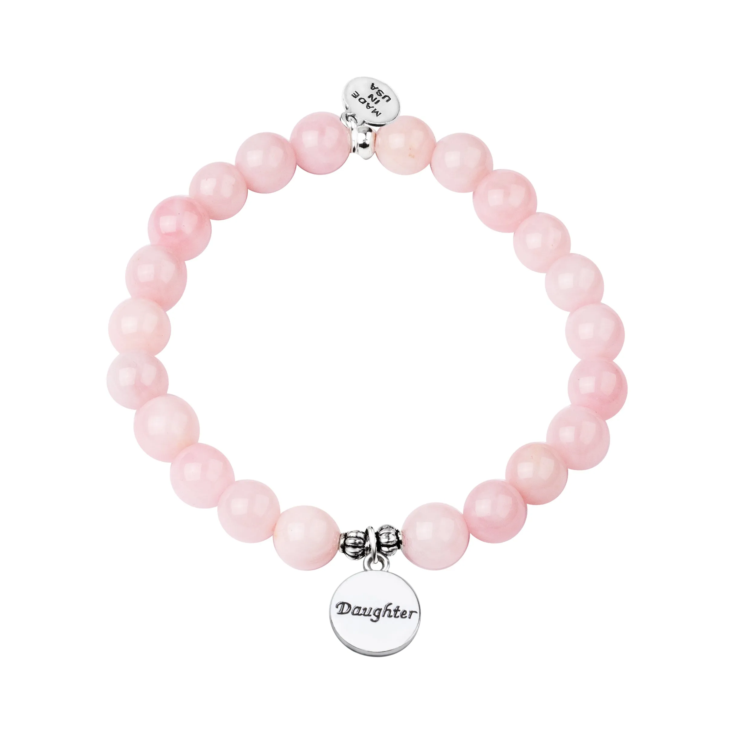 Daughter | Stone Beaded Charm Bracelet | Rose Quartz