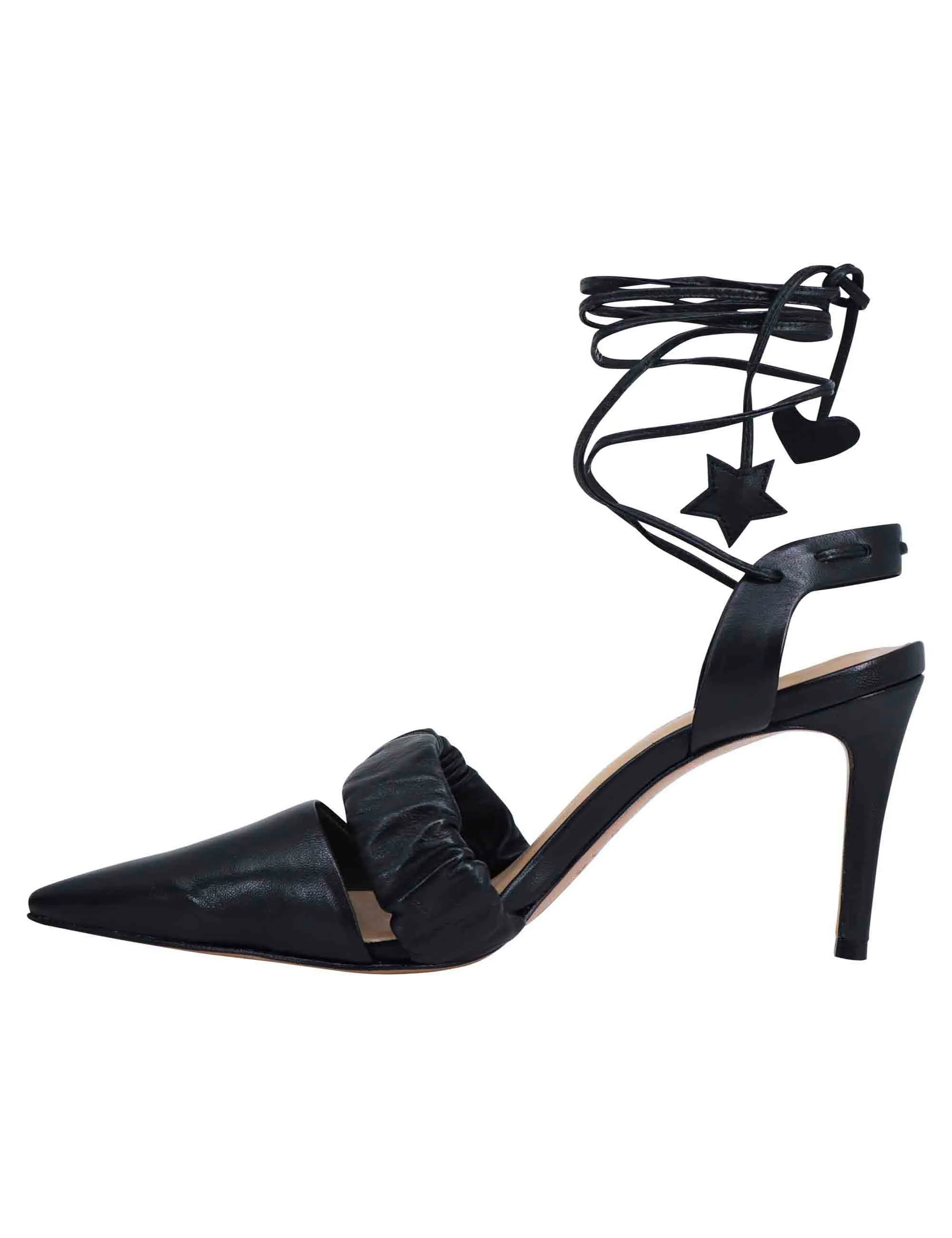 Decollete slingback donna in pelle bianca con laccetti alla caviglia tacco alto