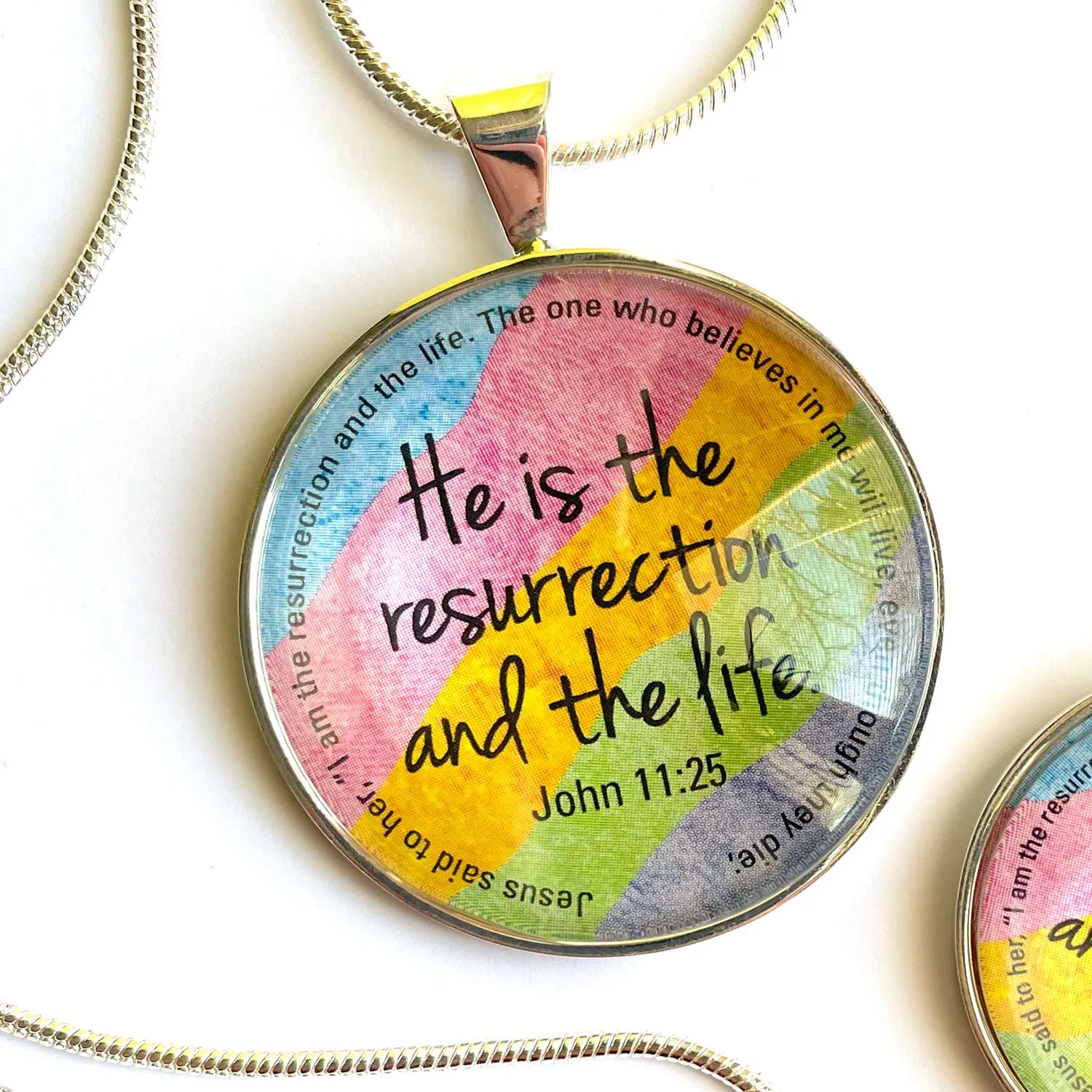 Easter Scripture Silver-Plated Colorful Christian Pendant Necklace - 3 Sizes