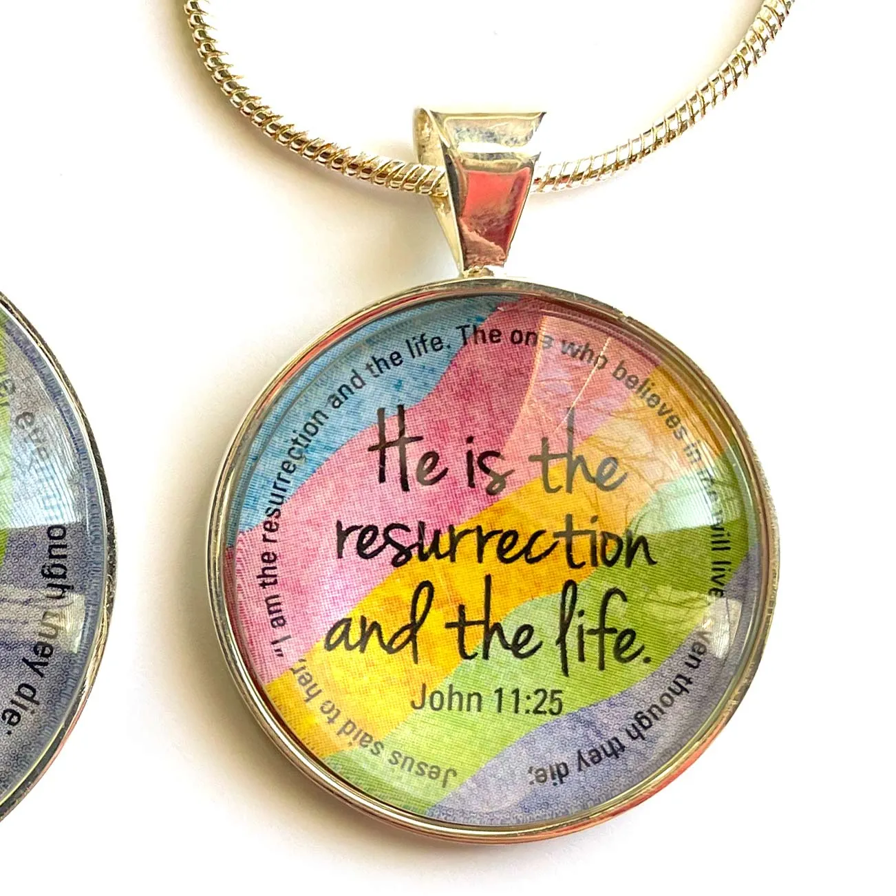 Easter Scripture Silver-Plated Colorful Christian Pendant Necklace - 3 Sizes