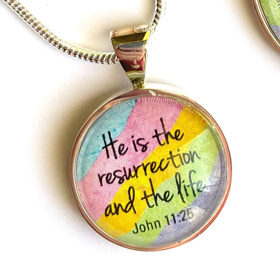 Easter Scripture Silver-Plated Colorful Christian Pendant Necklace - 3 Sizes