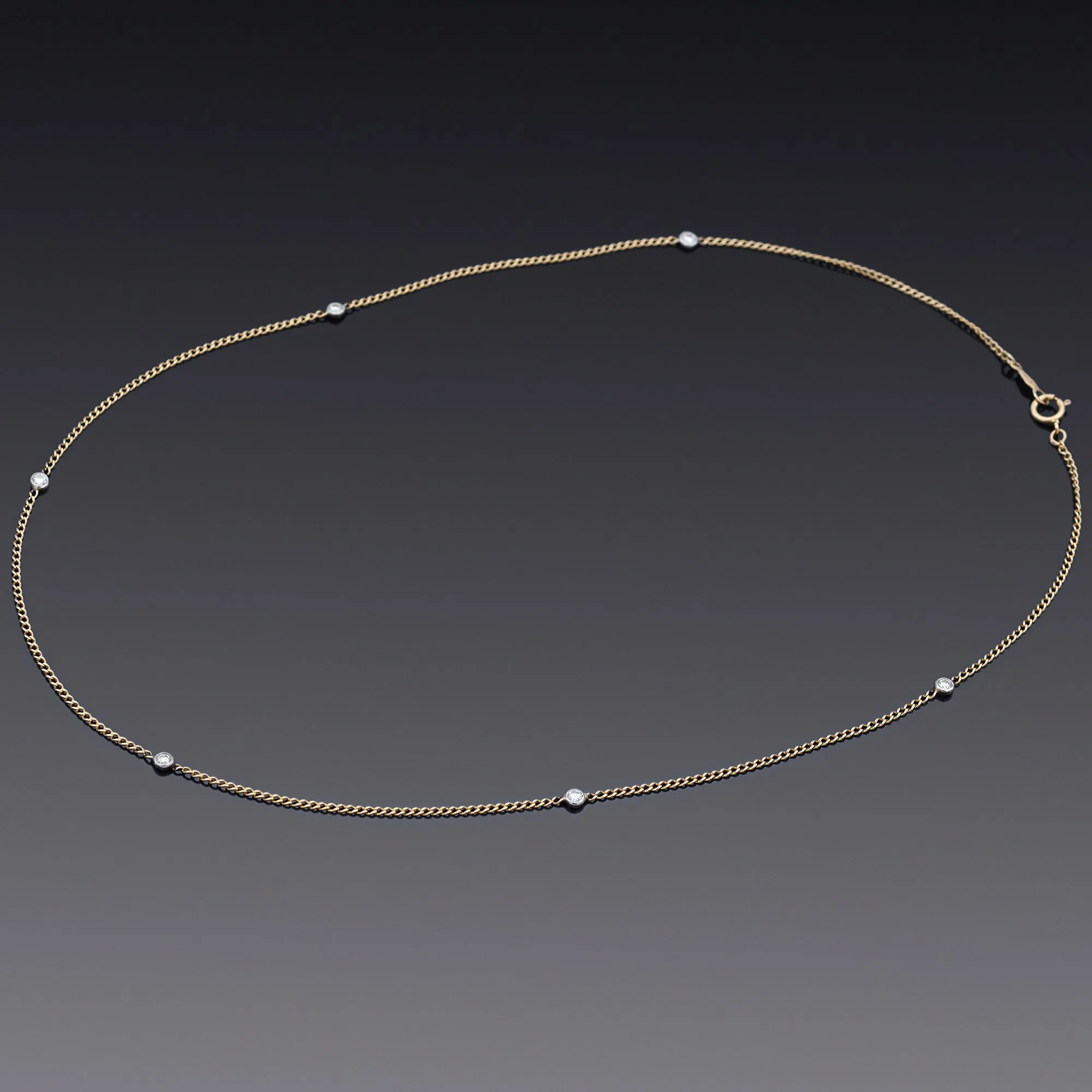 Estate 14K Yellow Gold 0.36 TCW Diamond Station Necklace 16.75 Inches