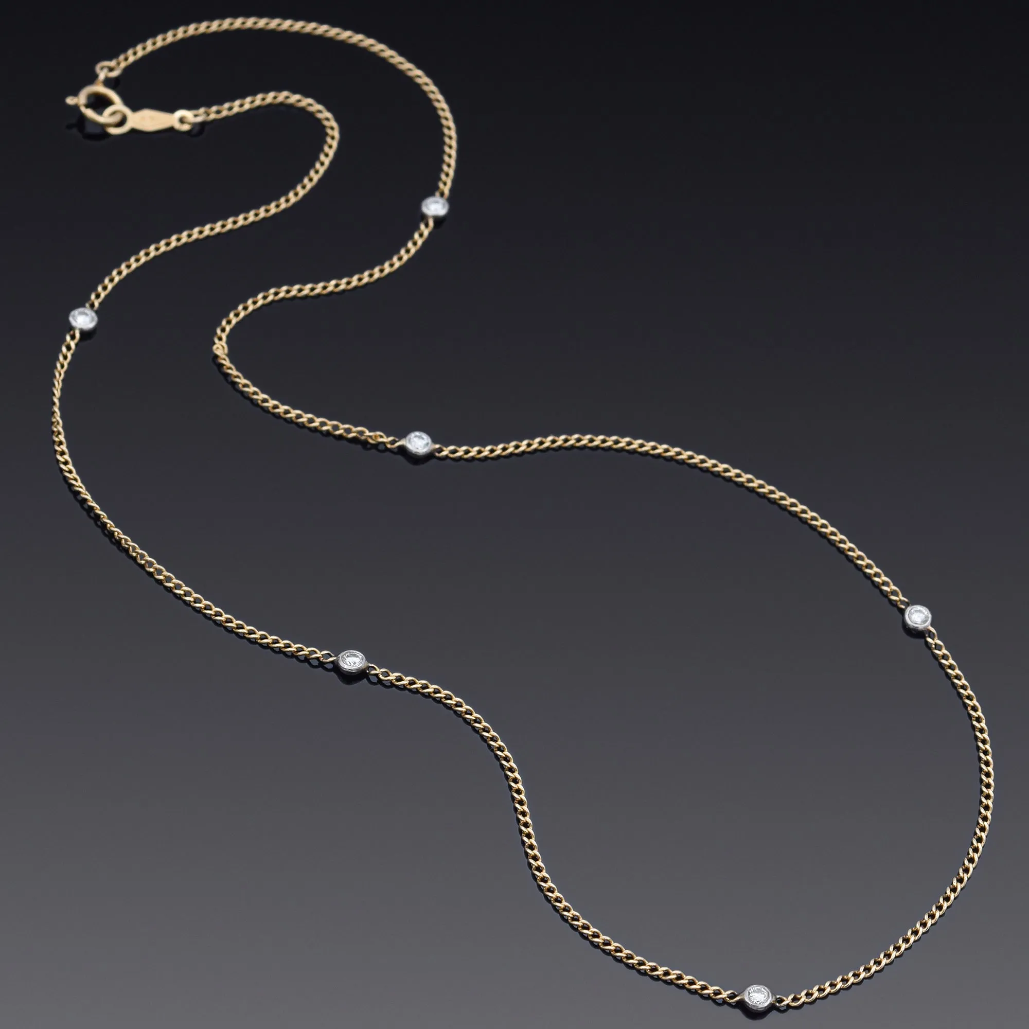 Estate 14K Yellow Gold 0.36 TCW Diamond Station Necklace 16.75 Inches