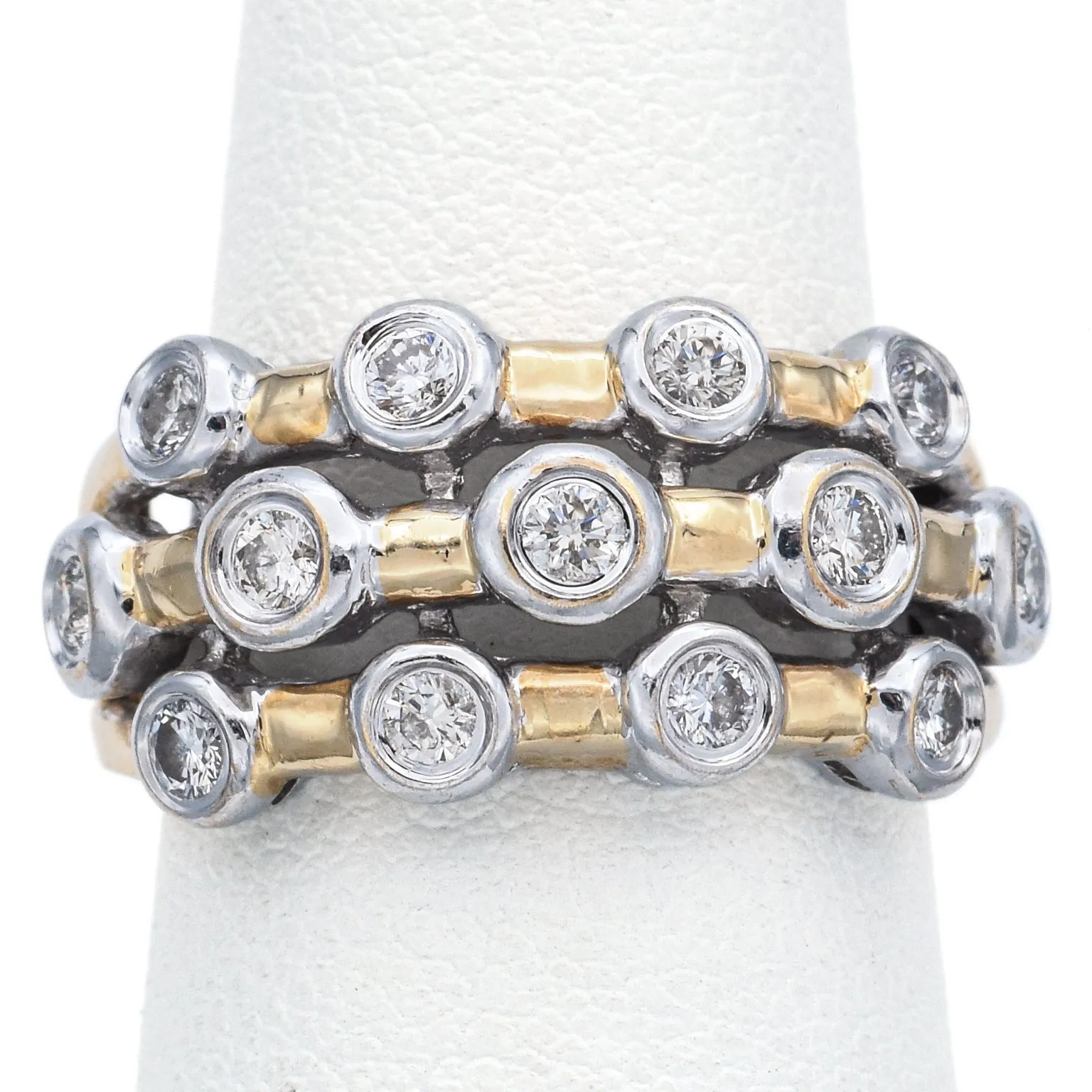 Estate 14K Yellow Gold 0.39 TCW Diamond Three-Row Band Ring Size 6