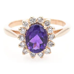 Estate 14K Yellow Gold Amethyst & 0.28 TCW Diamond Band Ring Size 5.75