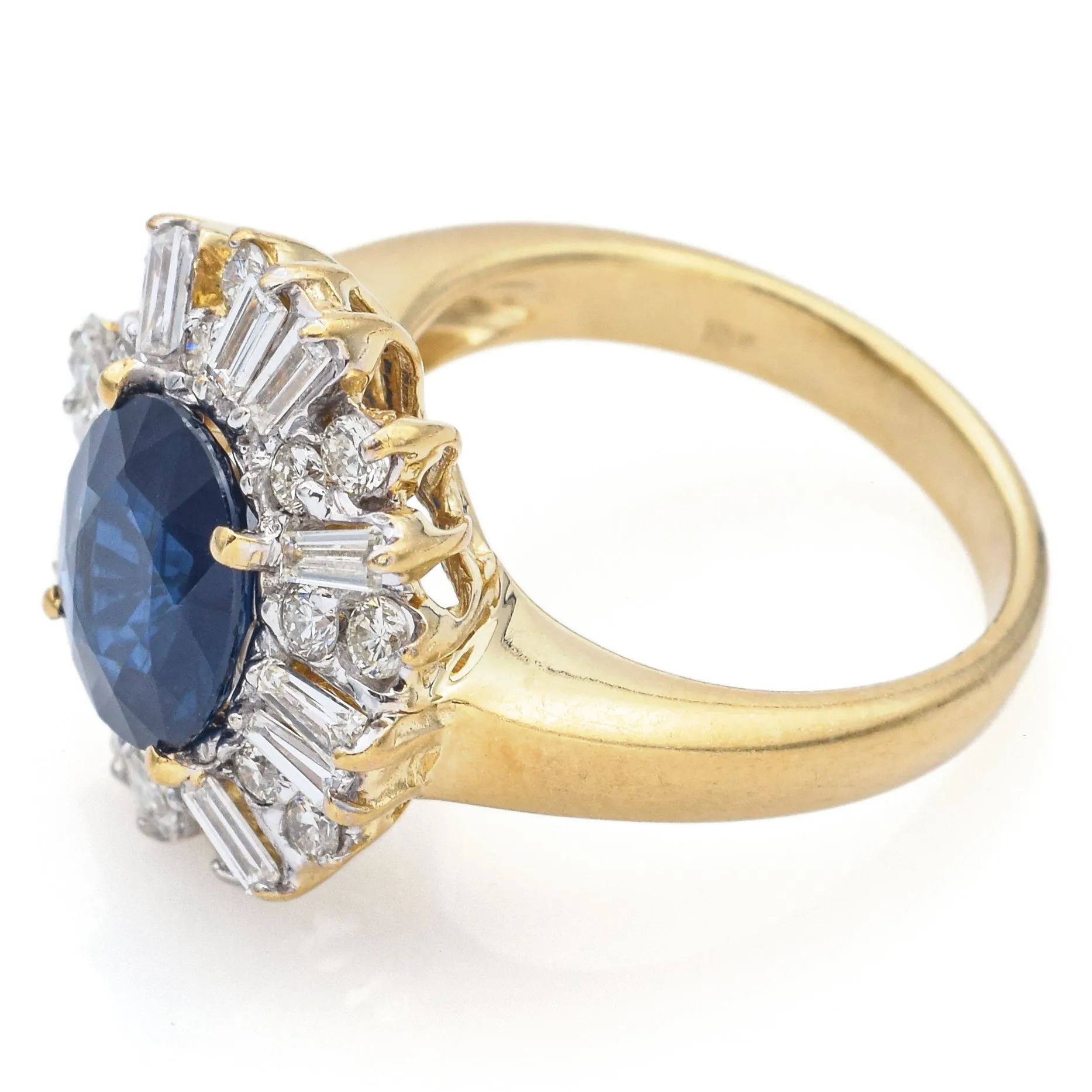 Estate 18K Yellow Gold 2.75 Ct Sapphire & 1.32 TCW Diamond Ring Size 6.5