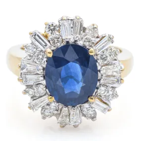 Estate 18K Yellow Gold 2.75 Ct Sapphire & 1.32 TCW Diamond Ring Size 6.5