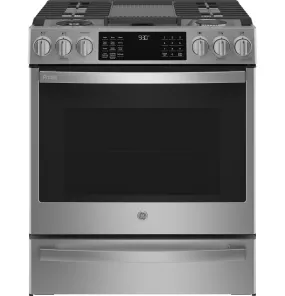 GE Profile 30 Smart Slide-In Front-Control Gas Fingerprint Resistant Range with No Preheat Air Fry