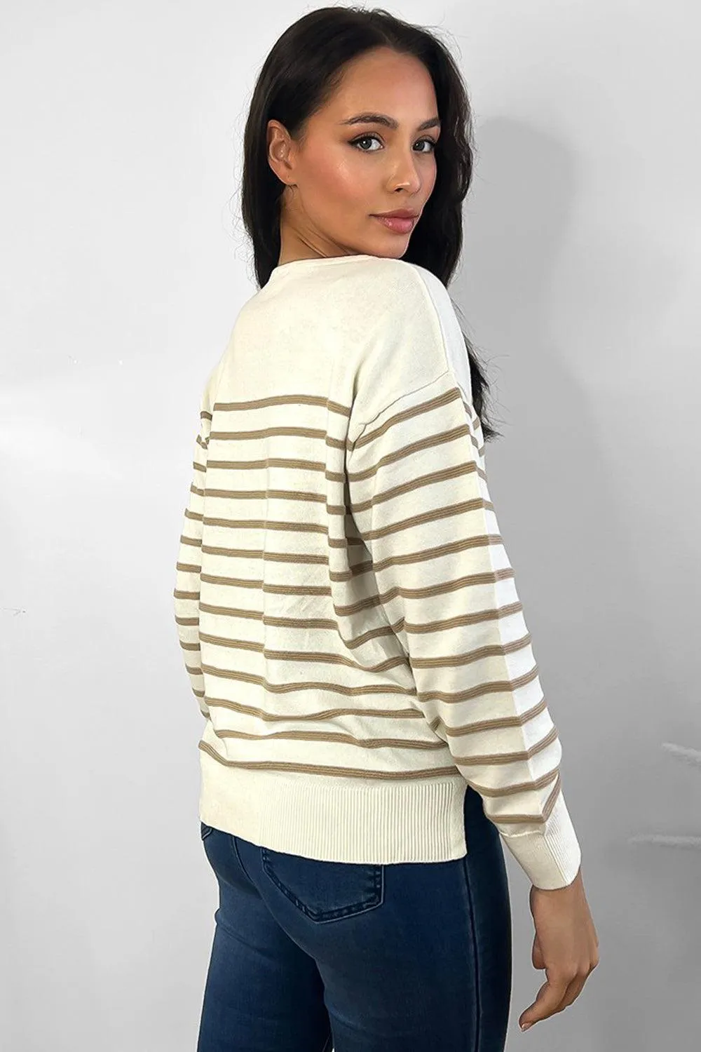 Half Striped Scoop Neck Pullover