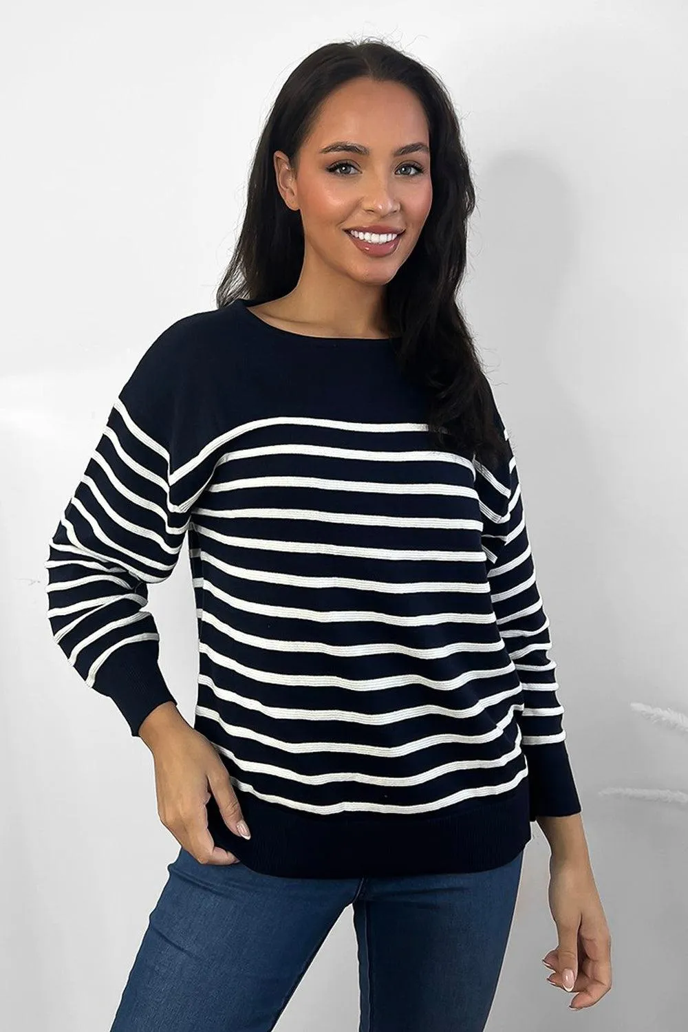 Half Striped Scoop Neck Pullover